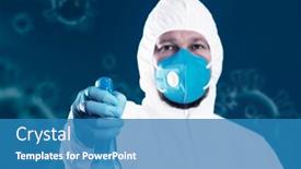  Presentation with disinfectant - Beautiful presentation featuring conavirus-pandemic-man-in-full backdrop and a teal colored foreground