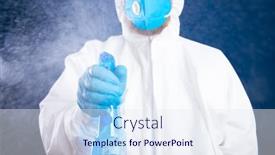  Presentation with disinfectant - Audience pleasing presentation theme consisting of conavirus-pandemic-man-in-full backdrop and a sky blue colored foreground