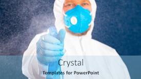  Presentation with disinfectant - Audience pleasing PPT layouts consisting of conavirus-pandemic-man-in-full backdrop and a light blue colored foreground