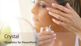  Presentation with eye - Presentation design consisting of concealed - beautiful young woman applying eye background and a  colored foreground