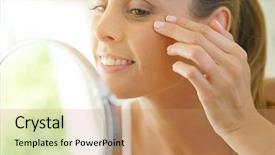  Presentation with eye - PPT theme enhanced with concealed - beautiful young woman applying eye background and a coral colored foreground