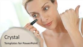  Presentation with aged - Cool new PPT theme with concealed - middle-aged blond woman putting eye backdrop and a soft green colored foreground