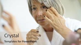  Presentation with automotive mirror - PPT layouts having concealed - senior woman in front background and a coral colored foreground