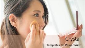  Presentation with concealed - Cool new presentation design with concealed - woman using powder to touch backdrop and a coral colored foreground