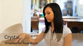  Presentation with holy - Colorful theme enhanced with closeup portrait of beautiful woman smelling fresh pineapple with eyes closed in studio isolated on white background backdrop and a coral colored foreground