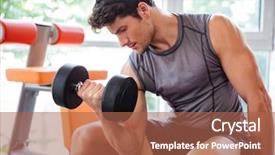  Presentation with fitness - Colorful slide deck enhanced with concentraion power - concentrated young fitness man working backdrop and a  colored foreground