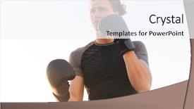  Presentation with pink boxing gloves - PPT layouts consisting of concentraion power - concentrated young sportsman in boxing background and a  colored foreground