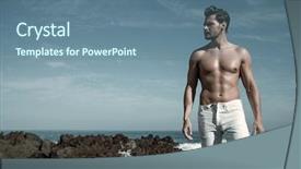  Presentation with sea shore - Audience pleasing presentation theme consisting of concentraion power - muscular fashionable young man posing backdrop and a seafoam green colored foreground