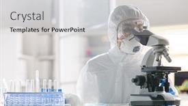  Presentation with testing - Cool new presentation with concentrated-asian-virology-researcher backdrop and a light gray colored foreground