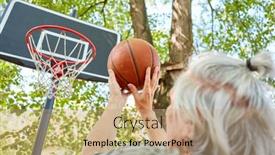  Presentation with free - Cool new theme with concentrated-athletic-senior-with-basketball backdrop and a coral colored foreground