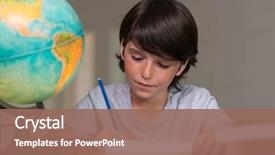  Presentation with homework - Theme featuring concentrated boy studying geography background and a coral colored foreground
