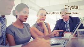  Presentation with team meeting - Beautiful presentation featuring concentrated business team during meeting backdrop and a lemonade colored foreground