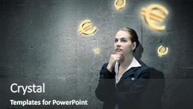  Presentation with euro - Cool new slide deck with concentrated businesswoman looking at euro backdrop and a dark gray colored foreground