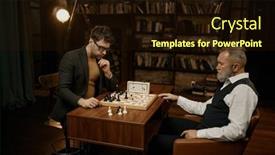  Presentation with competition - Presentation design featuring concentrated-chess-players-holding-competition background and a wine colored foreground