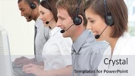  Presentation with customer service - Presentation theme having concentrated customer service agents background and a light gray colored foreground