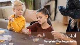  Presentation with glue - PPT layouts with concentrated-cute-girl-sitting background and a tawny brown colored foreground