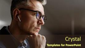  Presentation with wireless - PPT theme having concentrated-grey-man-in-wireless background and a tawny brown colored foreground