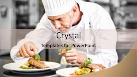  Presentation with chef - Cool new slides with concentrated male chef garnishing food backdrop and a lemonade colored foreground