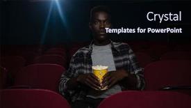  Presentation with theatre - Theme enhanced with concentrated-man-having-popcorn background and a wine colored foreground
