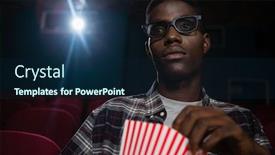  Presentation with theatre - Colorful slide set enhanced with concentrated-man-having-popcorn backdrop and a navy blue colored foreground