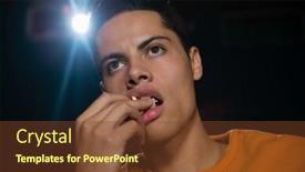  Presentation with movie popcorn - Beautiful presentation design featuring concentrated-man-having-popcorn backdrop and a tawny brown colored foreground