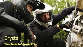  Presentation with motorcycle engine - Slide set enhanced with concentrated-motorcyclist-in-helmet-pointing background and a wine colored foreground