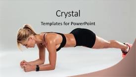  Presentation with exercise - Audience pleasing presentation theme consisting of concentrated muscular sportswoman doing plank backdrop and a light gray colored foreground
