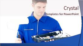  Presentation with brush - Slide set featuring concentrated painter holding a brush background and a  colored foreground