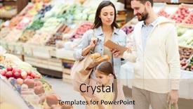  Presentation with food market - Theme featuring concentrated parents reading shopping list background and a coral colored foreground