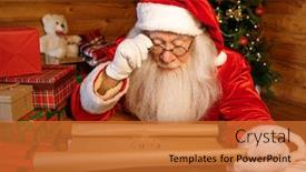 Presentation with christmas kids - Presentation design with concentrated santa with big paper sitting at home and looking through names of kids who waiting for christmas presents background and a red colored foreground
