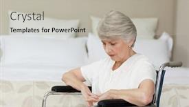  Presentation with wheelchair - PPT layouts with concentrated-senior-woman background and a light gray colored foreground