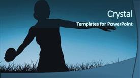  Presentation with discus throw - Colorful presentation design enhanced with concentrated sportswoman practicing discus throw backdrop and a ocean colored foreground