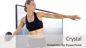  Presentation with discus throw - Beautiful presentation theme featuring concentrated sportswoman practising discus throw backdrop and a white colored foreground