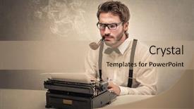  Presentation with writing education female writer - Beautiful PPT layouts featuring concentrated writer using a typewriter backdrop and a coral colored foreground