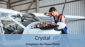 Presentation with aircraft - Presentation theme having concentrated young aircraftsman repairing small background and a light blue colored foreground