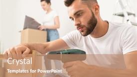  Presentation with cordless - Audience pleasing slides consisting of concentrated-young-bearded-man-assembling backdrop and a coral colored foreground