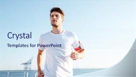  Presentation with concentrated solar power - Slides enhanced with concentrated young handsome sportsman running background and a sky blue colored foreground