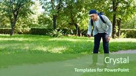  Presentation with walking - Colorful presentation design enhanced with concentrated young man walking down backdrop and a  colored foreground
