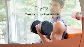  Presentation with exercise kids kid doing fitness - Theme featuring concentrated young sportsman doing exercises for biceps using dumbbells in gym background and a soft green colored foreground