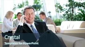  Presentation with coworkers - Slide deck consisting of concentrating-businessman-on-call-coworkers background and a navy blue colored foreground