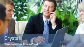  Presentation with coworkers - Audience pleasing PPT layouts consisting of concentrating-businessman-on-call-coworkers backdrop and a ocean colored foreground