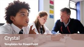  Presentation with high school - PPT theme with concentration - concentrating male high school student background and a coral colored foreground