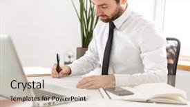  Presentation with office - PPT theme with concentration - image of concentrated office worker background and a soft green colored foreground