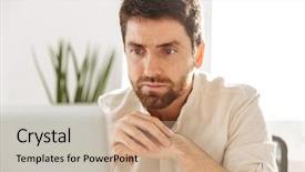  Presentation with closeup of foosball table soccer - Presentation theme enhanced with concentration - photo closeup of concentrated businessman background and a soft green colored foreground