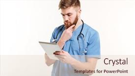  Presentation with nurse thinking - Audience pleasing presentation theme consisting of concentration - portrait of a concentrated pensive backdrop and a lemonade colored foreground