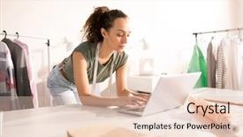  Presentation with fashion - Audience pleasing presentation design consisting of concentration - young female fashion designer bending backdrop and a lemonade colored foreground