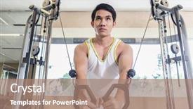  Presentation with low angle view of fictitious - Presentation theme with concentration while exercising cable crossover background and a coral colored foreground