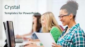  Presentation with american graduation african education - PPT theme having concept - african student with computer background and a sky blue colored foreground