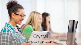  Presentation with american graduation african education - Cool new presentation theme with concept - african student with computer backdrop and a coral colored foreground