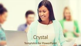  Presentation with education technology - Beautiful presentation theme featuring concept - asian businesswoman or student backdrop and a soft green colored foreground